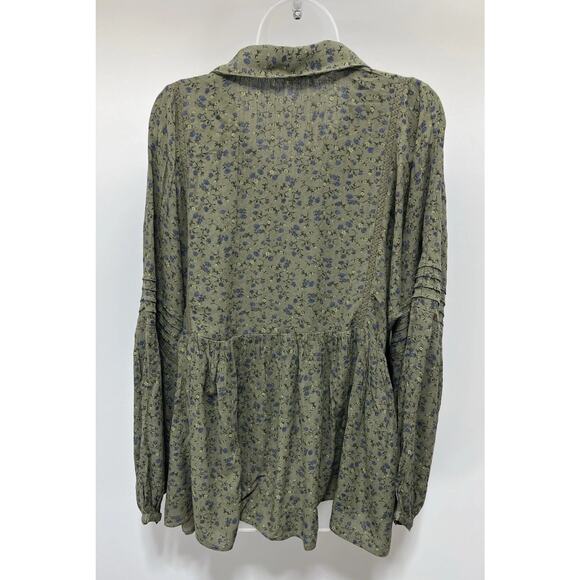 NWT Lucky Brand Blouse - Floral Print Boho Flowy Lace Trim Green Blouse -Size M - Picture 7 of 10
